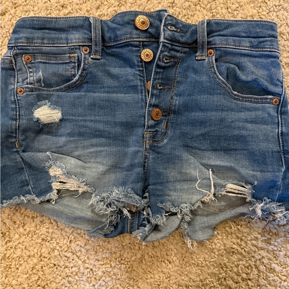 American Eagle Outfitters Blue Distressed Jean Shorts